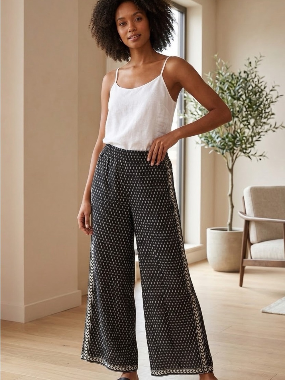 Max Studio Black and White Wide-Leg Printed Palazzo Pants